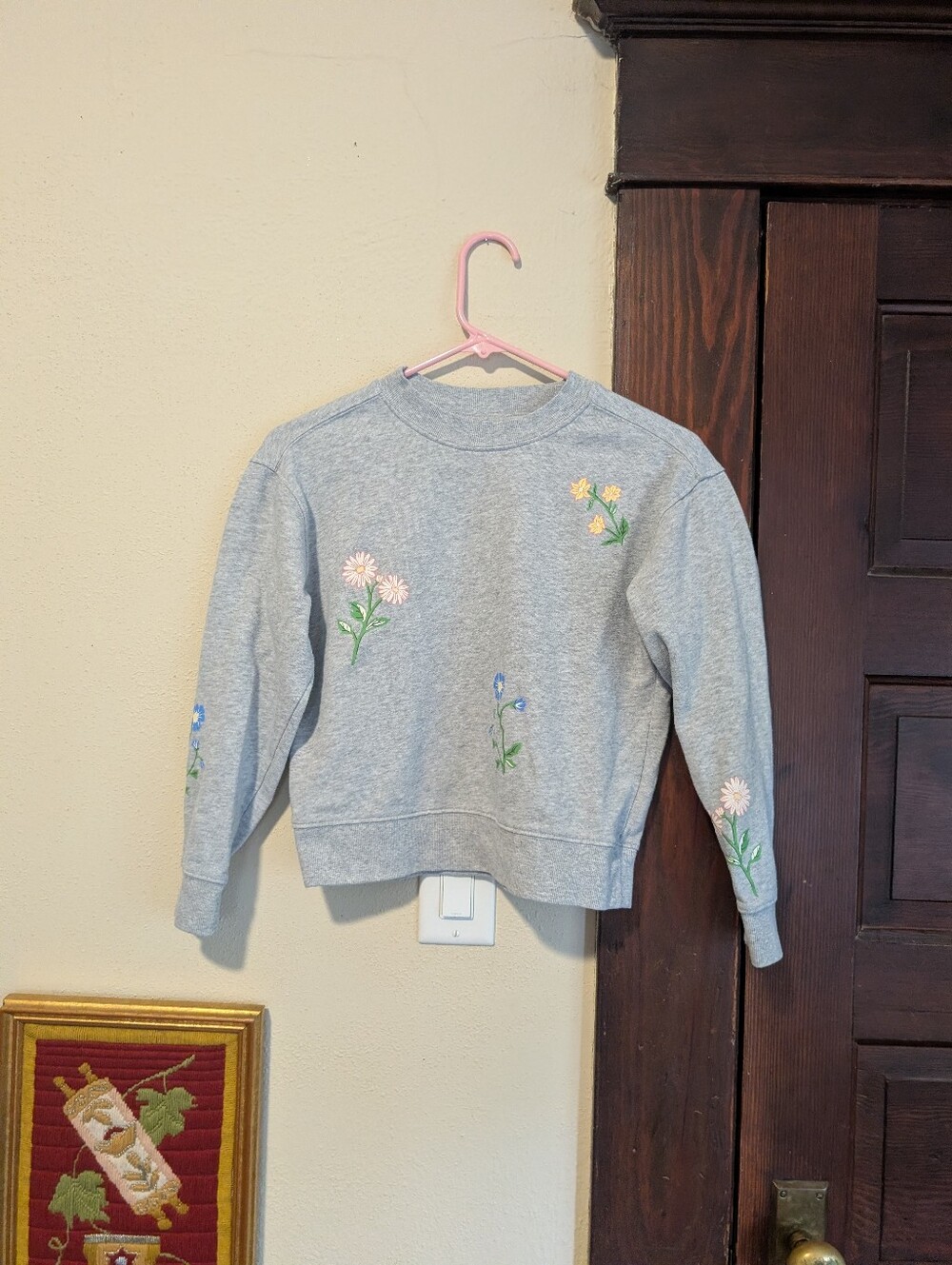 Wonder Nation Floral Sweatshirt Grey Girls L 10/12 Cotton Blend